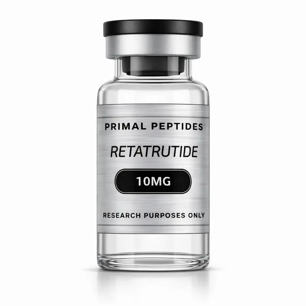 Retatrutide vial · referansemateriale for in-vitro forskning