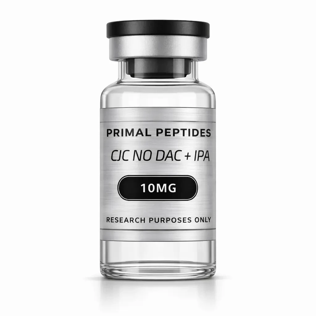 CJC-1295 (no DAC) + Ipamorelin vial · referansemateriale for in-vitro forskning