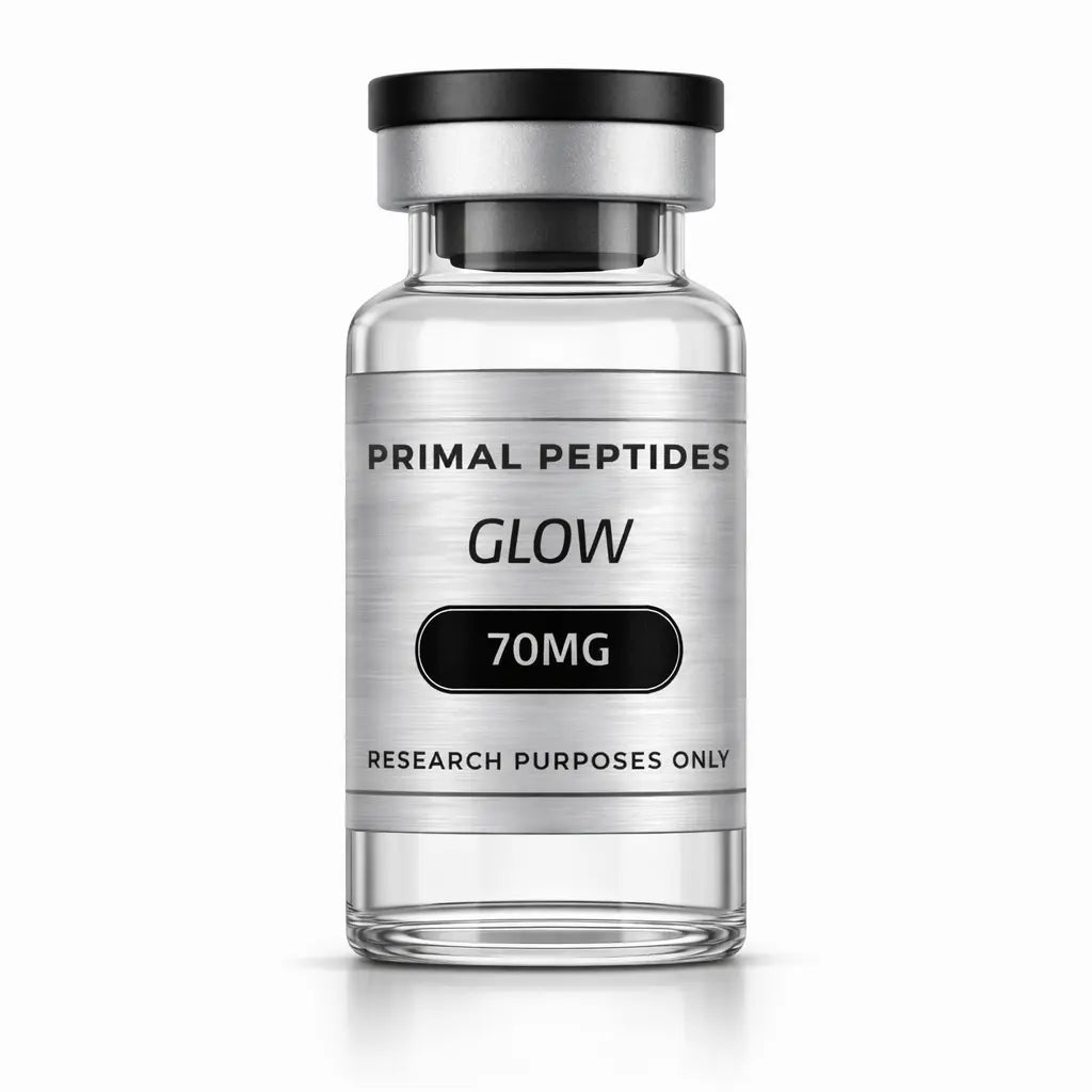 GLOW 70MG – huidondersteunende peptideblend in glazen vial