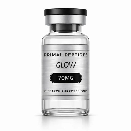 GLOW 70MG – huidondersteunende peptideblend in glazen vial
